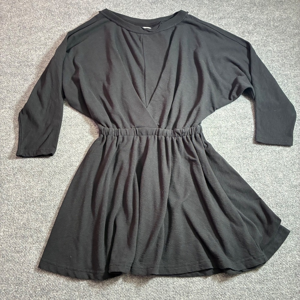 FP Beach Free People Mini Dress Womens S‎ Black Wrap V Neck Boho